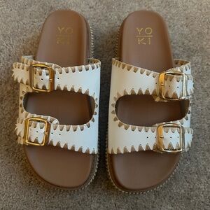 Yoki Platform White and Tan Sandals